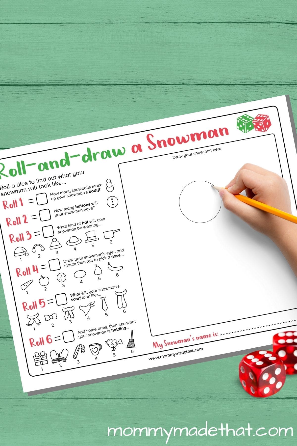 roll a snowman (fun free printable game)